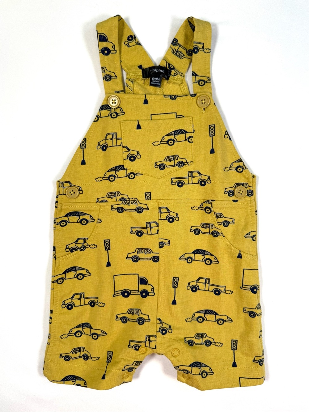 PICAPINO Boys Cars Print Shortall Romper 6-9m Transportation Playwear Kidcore